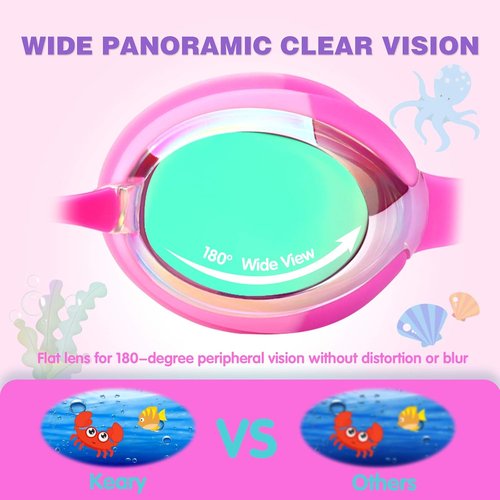 Keary Kids Swim Goggles - Anti-Fog, Waterproof, UV Protection | Clear Vision for Ages 3-12