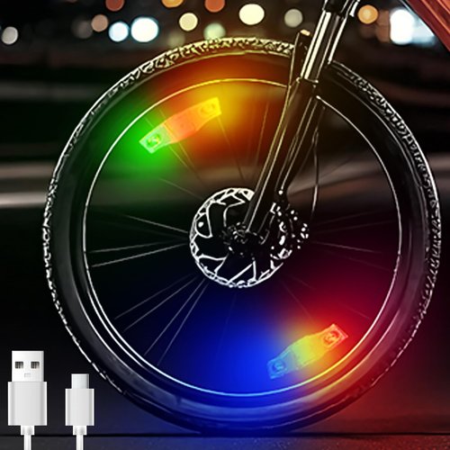 Bike Wheel Lights Rechargeable 2pcs, Bike Spoke Light Weatherproof, Adults Kids Bicycle Lights for Wheels 7-Color Variable, Motion Sensor,Fit of Bicycle (2)