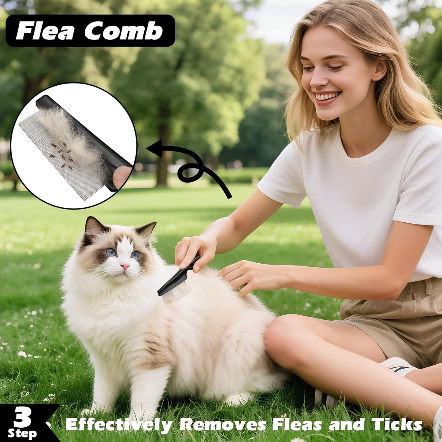 Skiennix Self-Cleaning Slicker Brush Set - Pet Grooming Rake & Flea Comb for Dogs, Cats, Horses | Light Pink