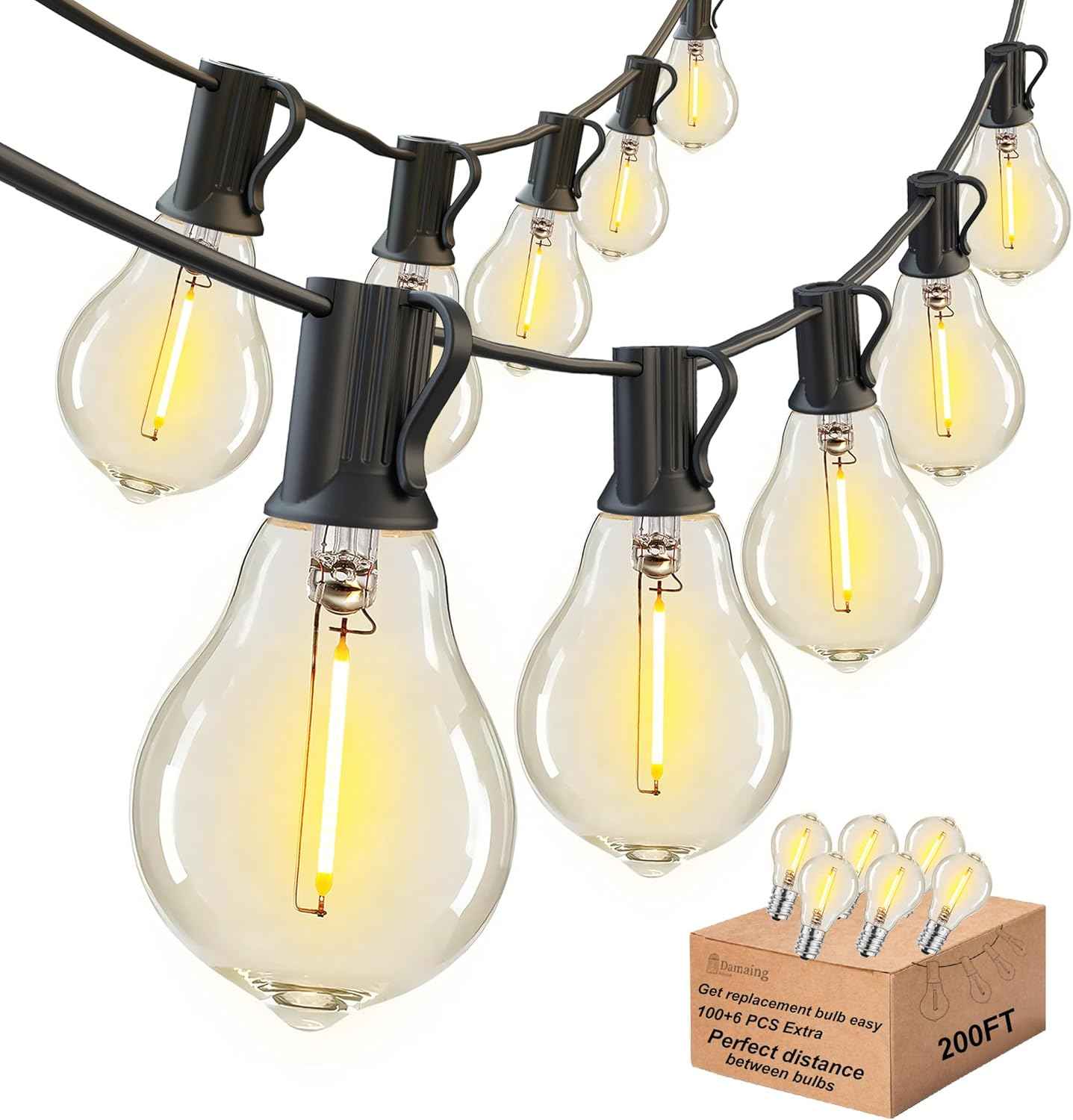 200FT Waterproof LED Outdoor String Lights with 100 Shatterproof Edison Bulbs - Dimmable Patio Decor for Backyard & Garden