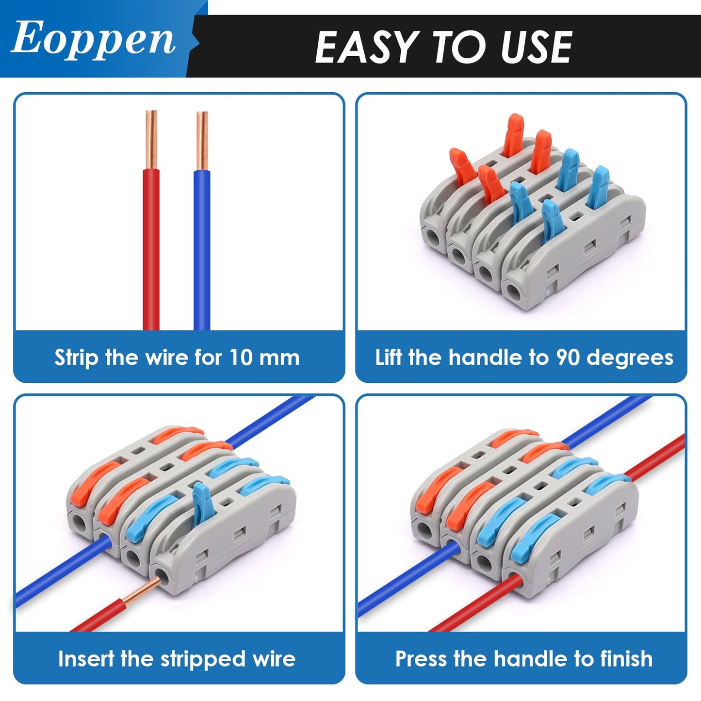 Eoppen 60Pcs Lever Wire Connectors 28-12 AWG Quick Connect Electrical Splicing Kit for Circuit Inline 1 in 1 out