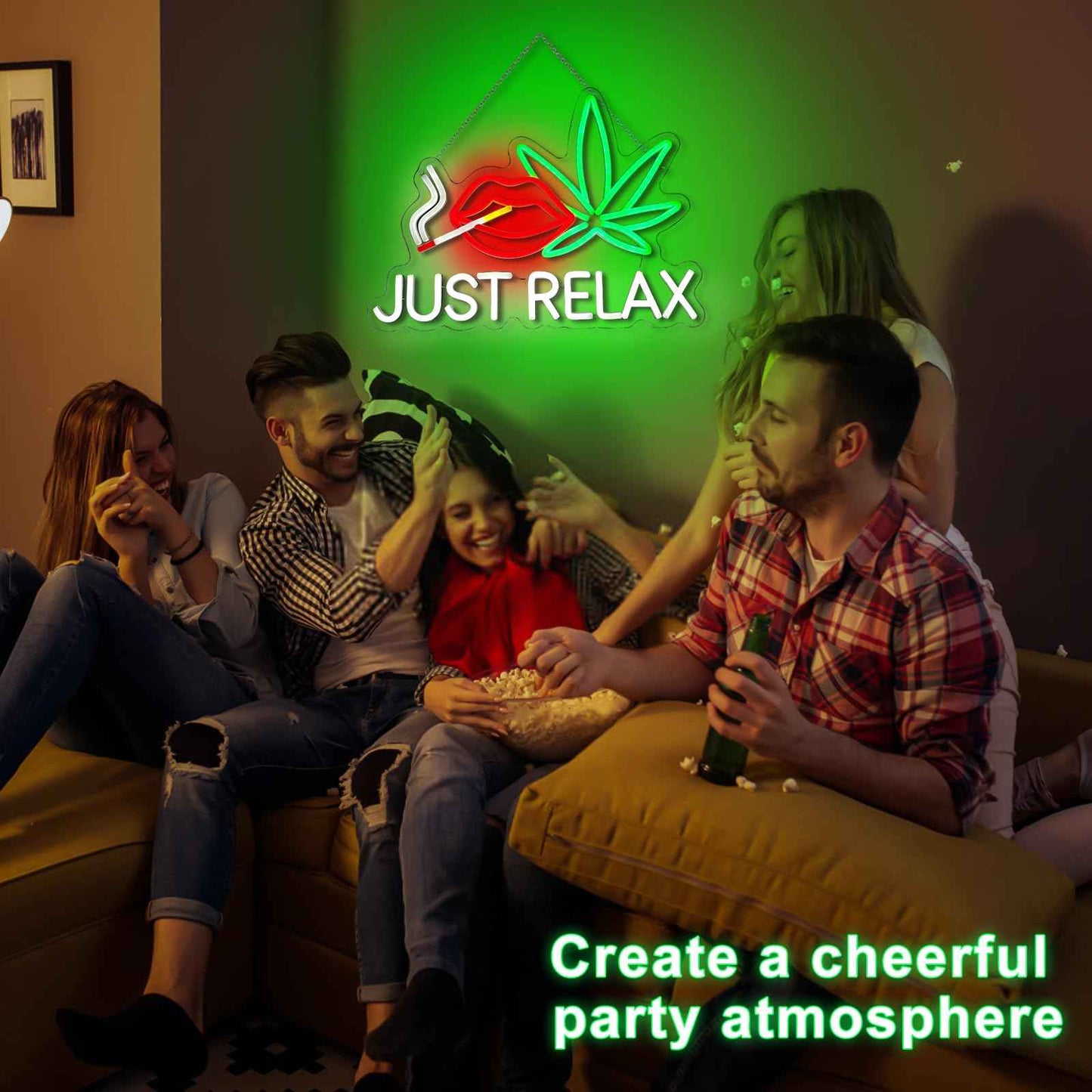 Neon Signs for Wall Decor Just Relax Neon Leaf Weed LED Lights for Bedroom Living Room Bar Game Room Hotel Birthday Party Restaurant Gift for Him Men Boyfriend Powered by USB