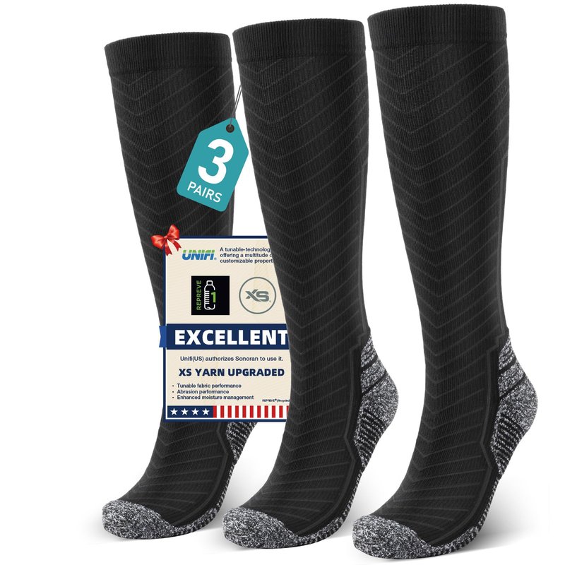 SONORAN 3 Pairs Compression Socks for Men & Women 20-30 mmHg Graduated Compression Socks Knee High Best Support for Running Travel Athletic L/XL （Black Gray）【XS UPGRADED】