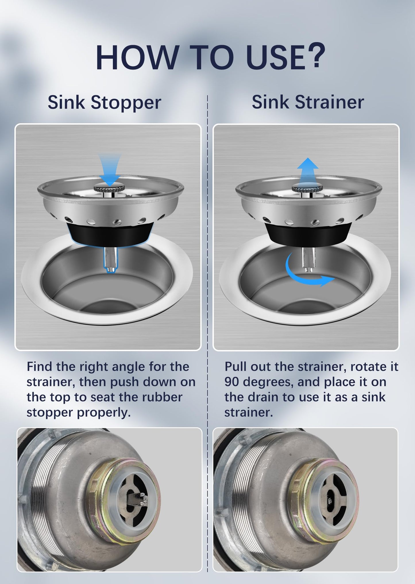 Sepaitek Stainless Steel Commercial Kitchen Sink Drain Assembly for Restaurant Kitchen Sink, 3-1/2 inch Kitchen Sink Drain Kit with Strainer and Stopper, Rustproof and Leakproof