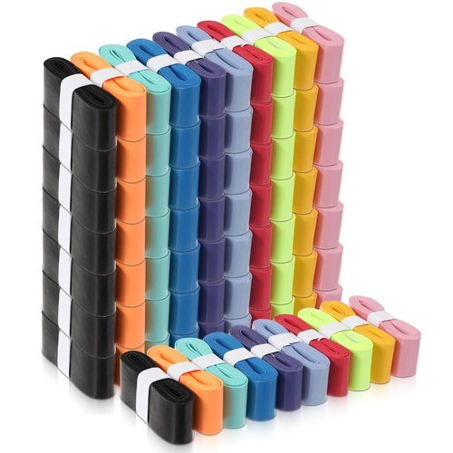 Exclaith 100 Pieces Tennis Racket Grip Tape Precut Tennis Badminton Racket Overgrips for Badminton Squash Rackets, 10 Colors