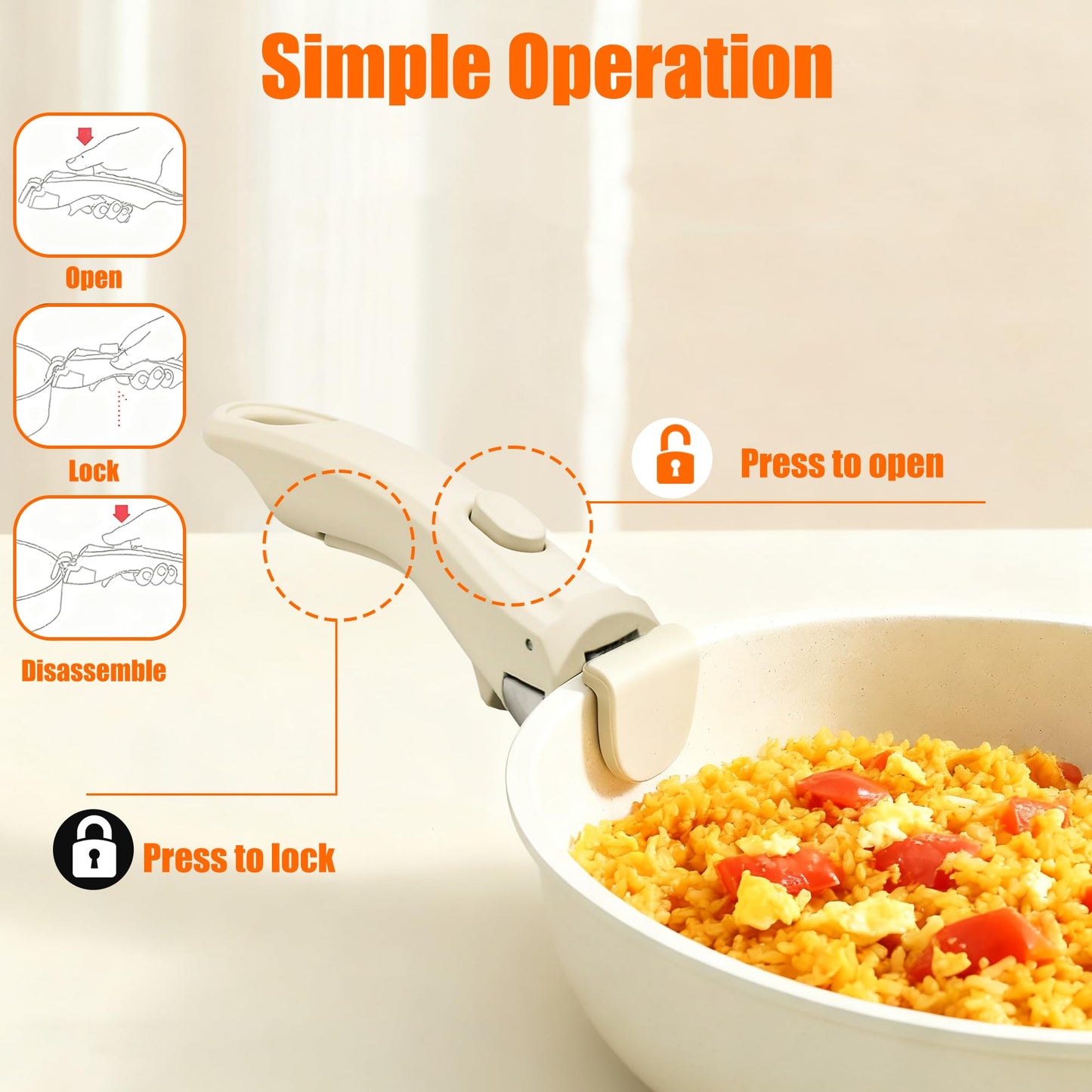 QCCTPUU Removable Pot Handle 2PCS, Detachable Replacement Handle for Pots and Pans, Universal Replacement Compatible with Most Cookware, Durable and Heat-Resistant (White)