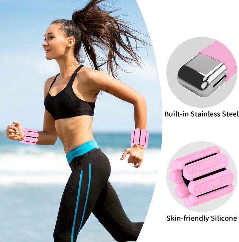 Wrist & Ankle Weights for Women, Adjustable Weights for Leg & Arm,Wearable Ankle Weights for Pilates, Walking, Yoga, Dance, Barre,Gym (Pink, 2LB（1LB + 1LB）)
