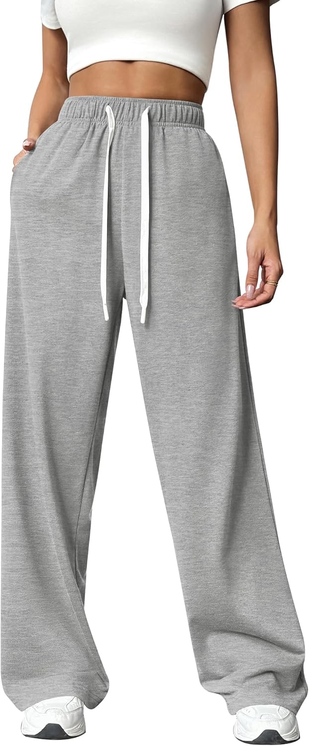PINSPARK Wide Leg Sweatpants - High Waisted Baggy Design with Pockets for Casual Workouts
