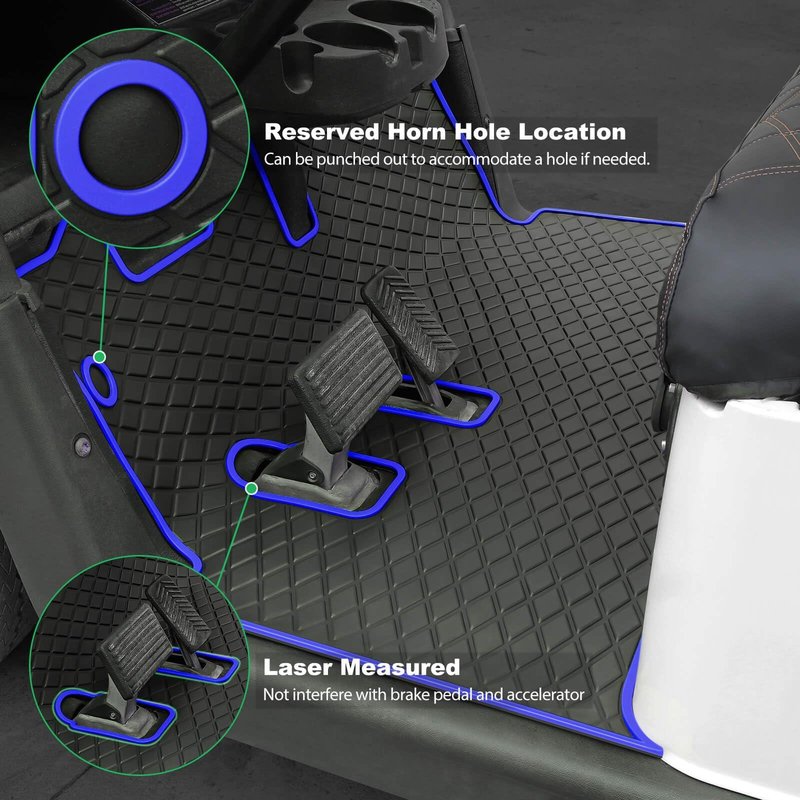 LEAPGOMAX EZGO RXV Floor Mat, Full Coverage Golf Cart Floor Liner Mat Replacement for EZGO RXV (2008-2022) & 2Five (2009+) Non-Slip&Easy to Clean-Blue Trim