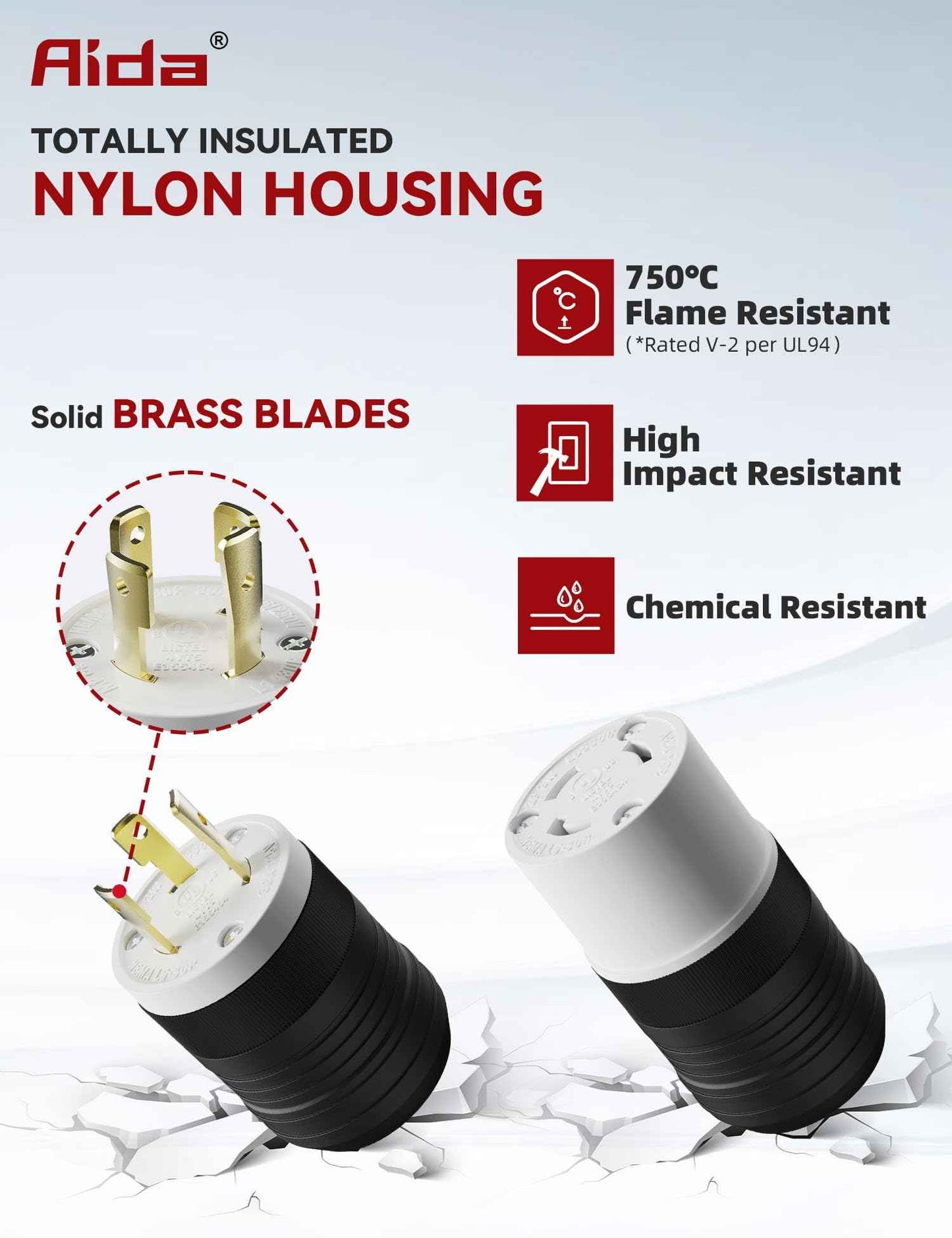 AIDA NEMA L5-30P & NEMA L5-30R Locking Plug and Connector, Twist Generator Male and Female Adapter, 30 Amp, 125Volt, 2-Pole 3-Wire Grounding, Industrial-Strength Heavy Duty, UL Listed