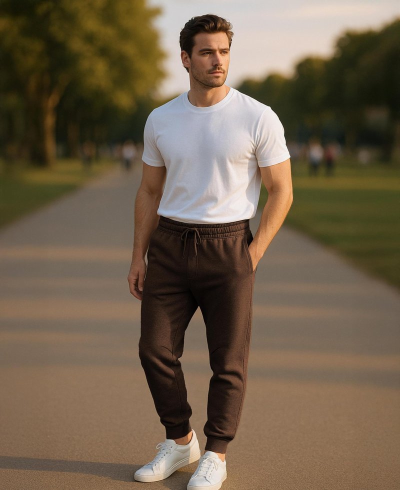 AMERICAN HEAVEN Men's Fleece Jogger | 3 Pocket All Season Athletic Workout Sweat Pants Chocolate Brown
