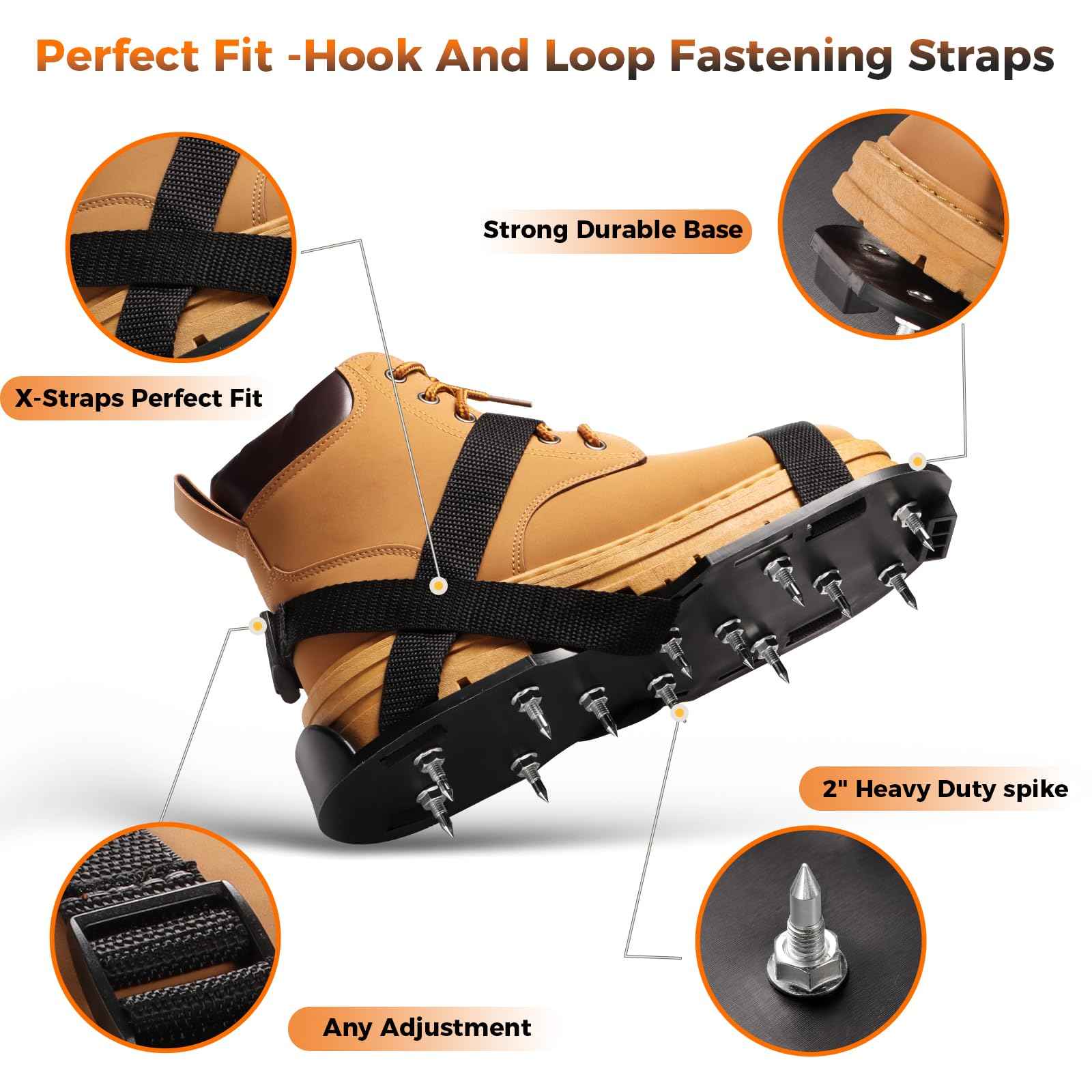 Gunite Spiked Shoes for Epoxy Floor,2 in 1 Fully Assembled，2 Lengths of Spikes with 1.8"" and 1.2"" Short Spikes，Perfect for Epoxy Garage Floors,Overlays, Lawn Aeration，Aerator Shoes