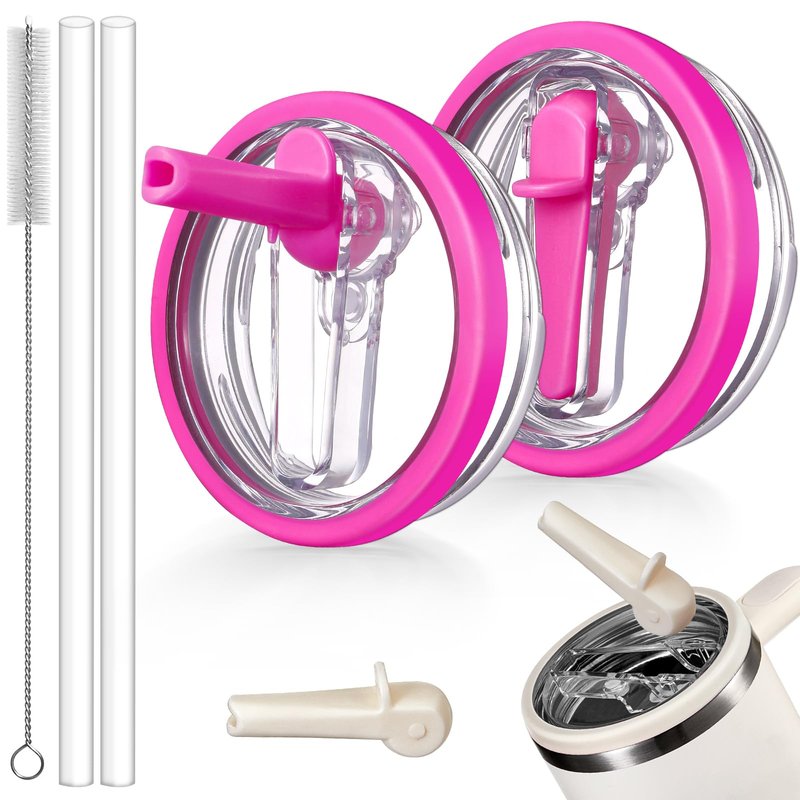 ANTAND 2 Pack Flip Straw Lid Replacement for Stanley 30 oz Cup Accessories, Leakproof Detachable Lids for 30 ounce Stanley Quencher H2.0 & ProTour Tumbler (RoseRed, RoseRed)