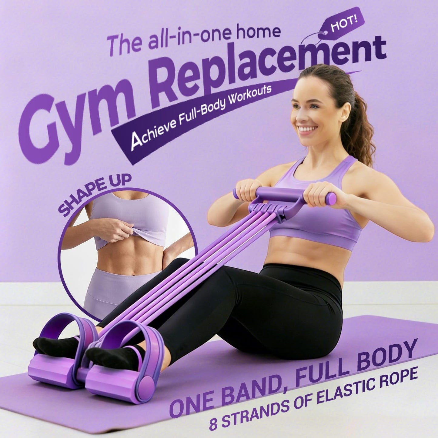 Skiennix 3-In-1 Pedal Resistance Bands - Versatile Home Workout Device for Men & Women | 8 Tube Design
