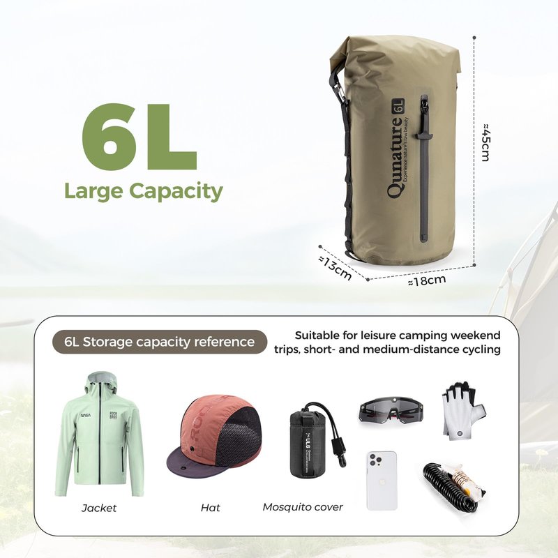 QUNATURE Bike Front Fork Bag Waterproof 3L/6L/12L, Ultralight with Side Zipper & Quick-Compress Roll System, Fully-Taped TPU Nylon, Mount on Fork/Handlebar/Rack for MTB Road Bike, Black Medium