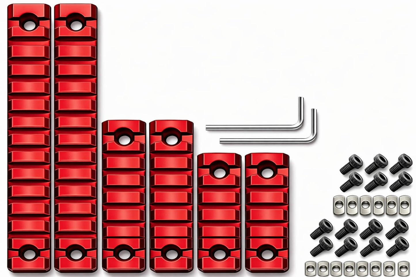 Gotical Pack of 6-2 Pieces of 5 Slots, 2 Pieces of 9 Slots, 2 Pieces of 11 Slots, Red Color, 12 Screw and 12 Nuts with 3 Allen Wrench,Compatible with MLOK Devices