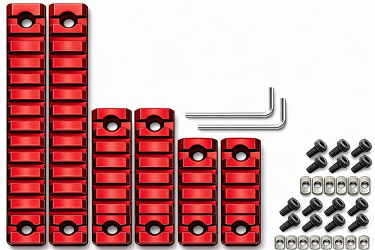 Gotical Pack of 6-2 Pieces of 5 Slots, 2 Pieces of 9 Slots, 2 Pieces of 11 Slots, Red Color, 12 Screw and 12 Nuts with 3 Allen Wrench,Compatible with MLOK Devices