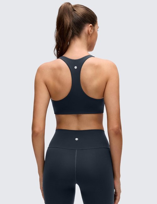 CRZ YOGA Butterluxe Sports Bra - Supportive V Neck Padded Wireless Yoga Crop Top for Women