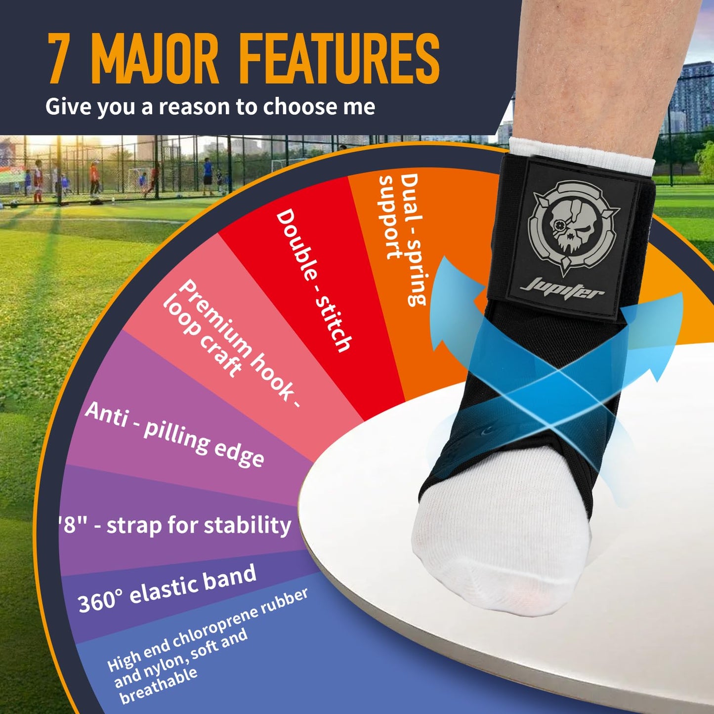 Jupiter Ankle Brace for Sprained Ankles for Women & Men, Made of Neoprene with Dual Springs, for Injury Recover, Running, Basketball and Cycling(Black M 11‘’-14‘’)