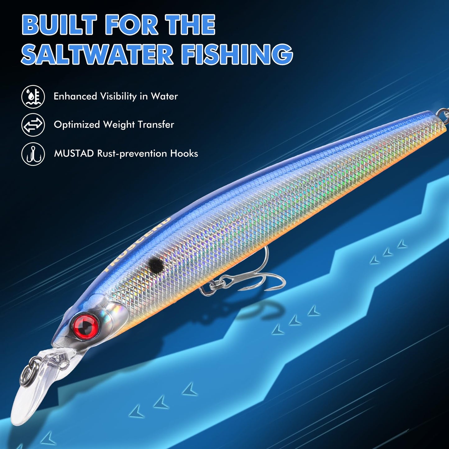 TRUSCEND Floating Jerkbait, Precision-Engineered Minnow Lures with Sound, Flash & Irresistible Action, Cast Farther, Glow Brighter and Rattle Louder Jerkbaits for Bass Walleye Pike Sea Trout Redfish