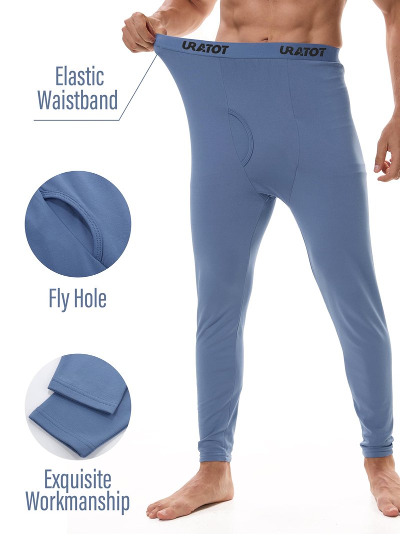 URATOT Men's Thermal Underwear Bottom Fleece Long Johns for Men Soft Warm Base Layer Thermal Pants for Cold Weather (US, Alpha, Small, Regular, Regular, 4, Black, Navy, Dark Grey, Heather Blue)