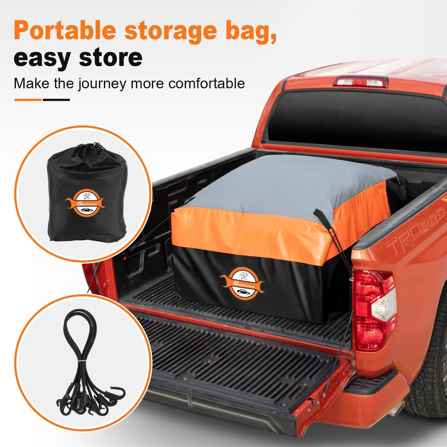 Sailnovo Truck Bed Bag, 35 Cubic ft 100% Waterproof Fits Any Truck Size, Heavy Duty Truck Cargo Bag PVC Water Resistant with 4 Stretch Cord, Packing Bag (59''x47''x22'')