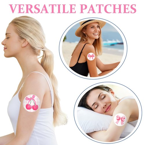 JarThenaAMCS 40 Pcs Pink Adhesive Patch NO Glue in The Center Sensor Cover Pre-Cut Bow Cherry Elastic Fabric for Continuous Glucose Monitor Fits Freestyle Libre 2 & 3