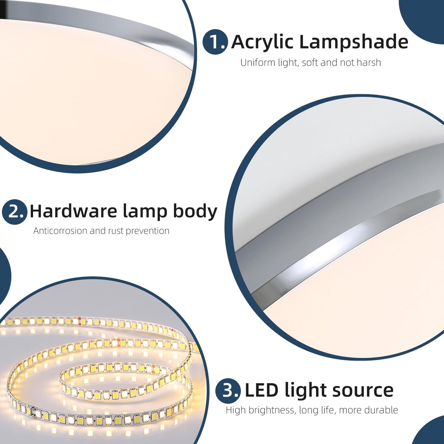 Fordeson Modern Bathroom LED Ceiling Light, 19inch Chrome Round Flush Mount Ceiling Light, Dimmable 3000K-6000K, 40W, Ultra-Thin Minimalist Office Lighting for Living Room, Bedroom, Kitchen, Hallway