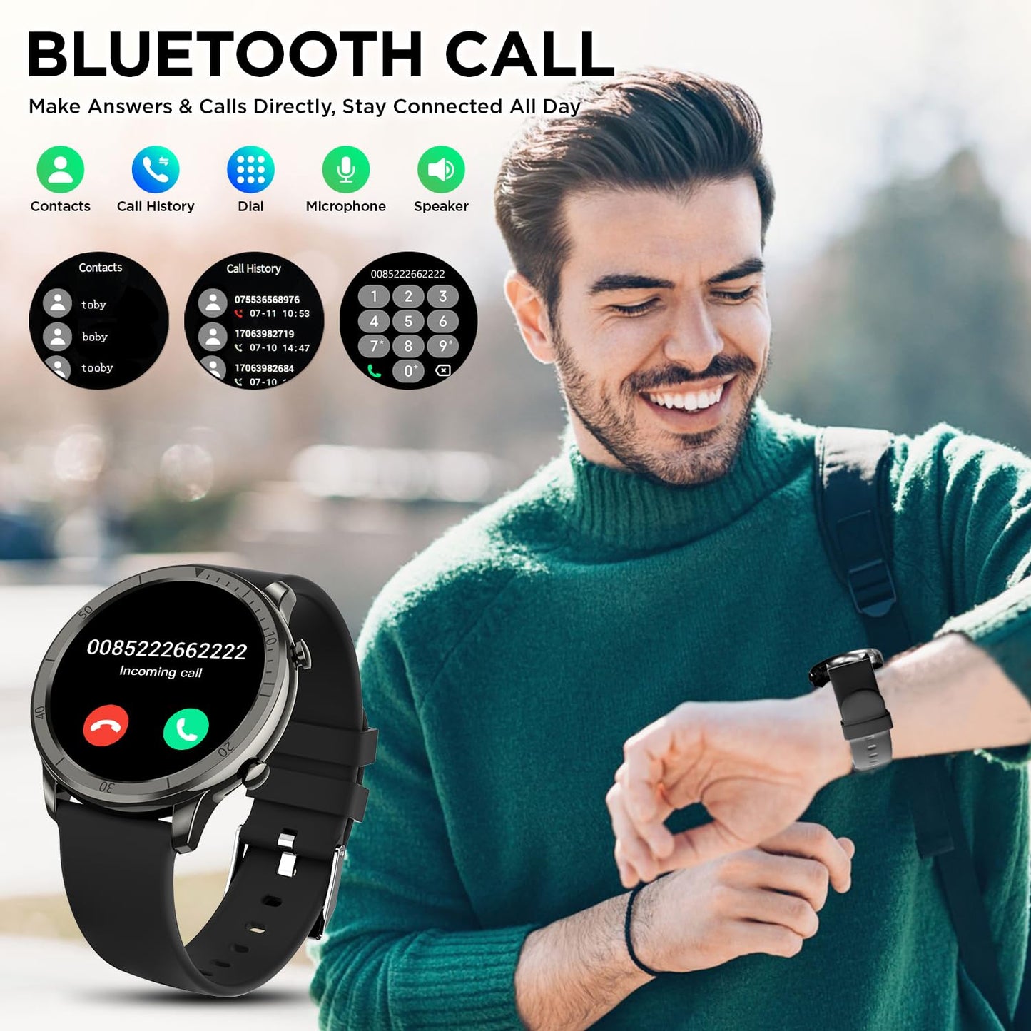 BENIO Smart Watch, Health Fitness Tracker Watch for Men Women IP68 Waterproof, Multi-Sport Mode Activity Tracker, Heart Rate/SpO2/Sleep/Stress Pedometer Step Calorie Counter for Android & iPhone,Black