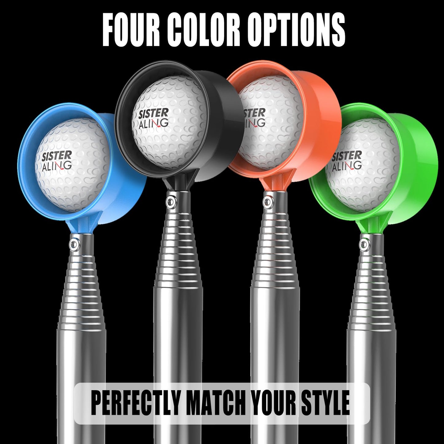 SisterAling 9ft/12ft Water Telescopic Golf Ball Retriever,Classic and Durable Stainless Steel Pick-Up Upper Grabber Tool,The Best Accessory Gift for Men and Women Golfers.(Black, 9Ft)