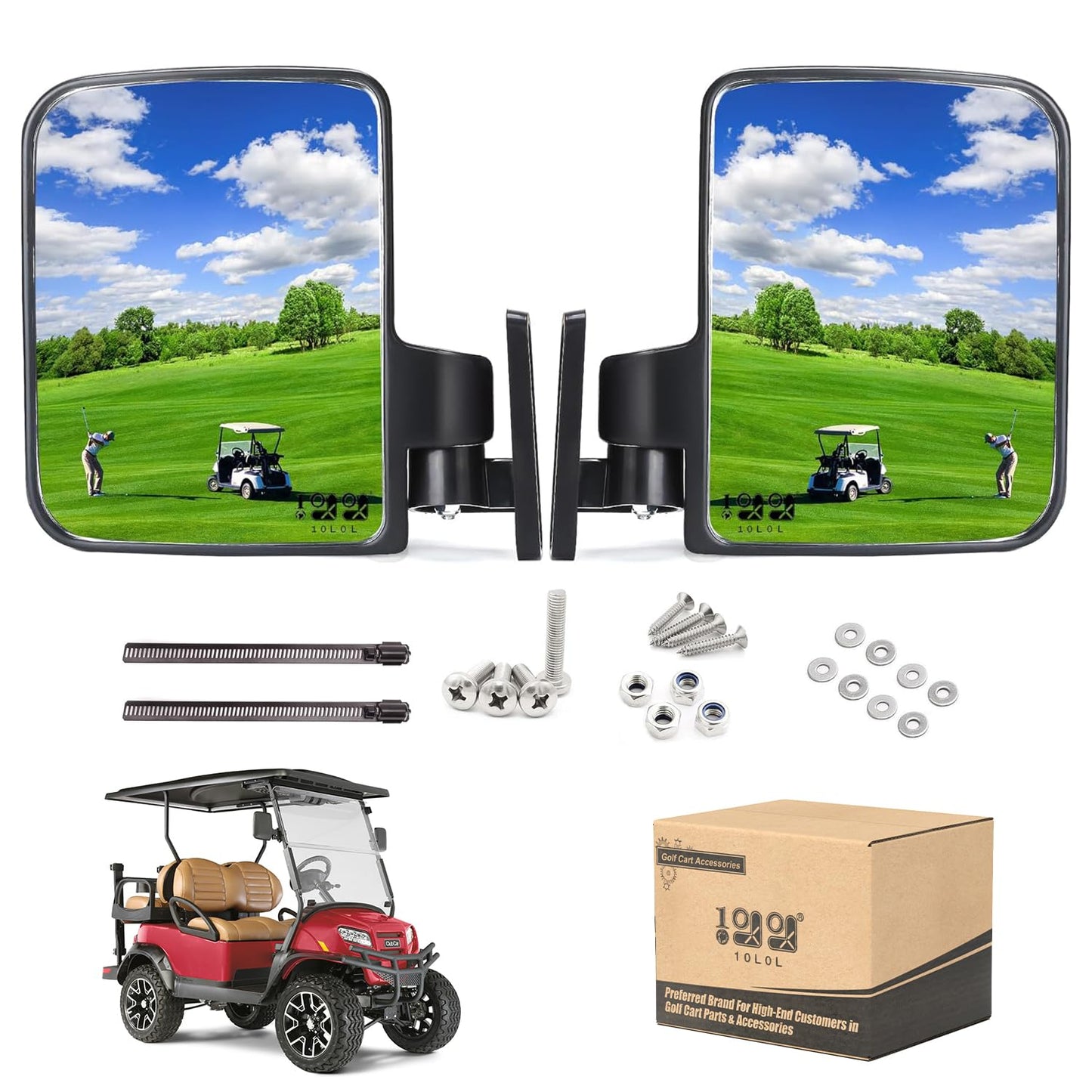 10L0L Golf Cart Side View Mirrors, Universal Golf Cart Rear View Mirror for EZGO Yamaha Club Car 2 Side Mirrors