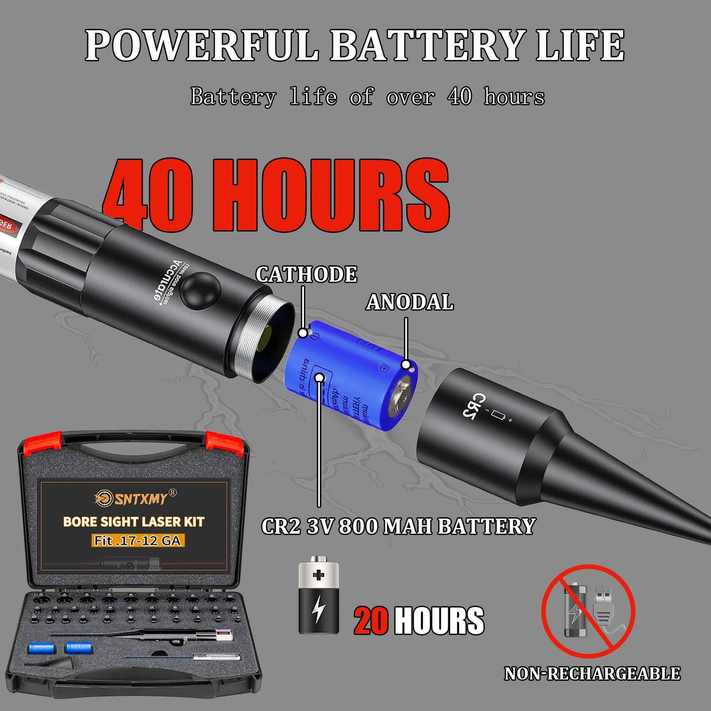 Red Bore Sight Laser Kit,Laser bore sighter with 32 Adapters for .17 HMR to 12GA Calibers.