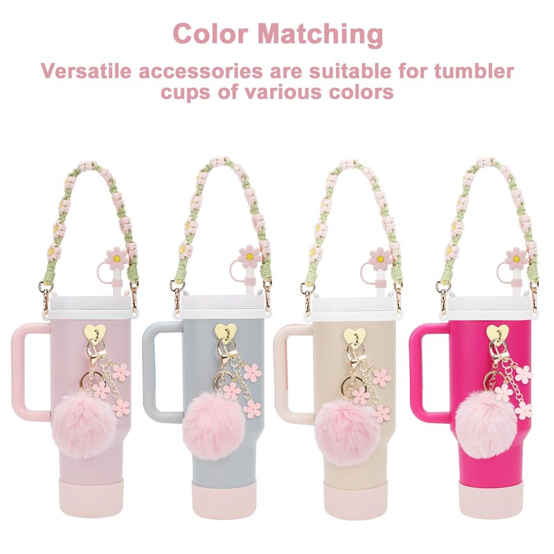 3tyto 13 Pcs Stanley Cup Accessories Set Including Water Bottle Handle Strap, Siliocne Stanley Cup Boot, Siliocne Straw Cover, Stanley Charms for Stanleys Cup 40oz & 30oz Tumbler
