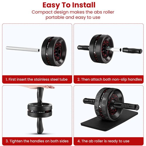 ROMIX Ab Roller Wheel, Wide Ab Wheel Roller with Extra Thick Knee Mat for Home Gym Fitness, Abs Workout Equipment for Abdominal and Core Strength Training for Men and Women, Exercise Wheels for Abs