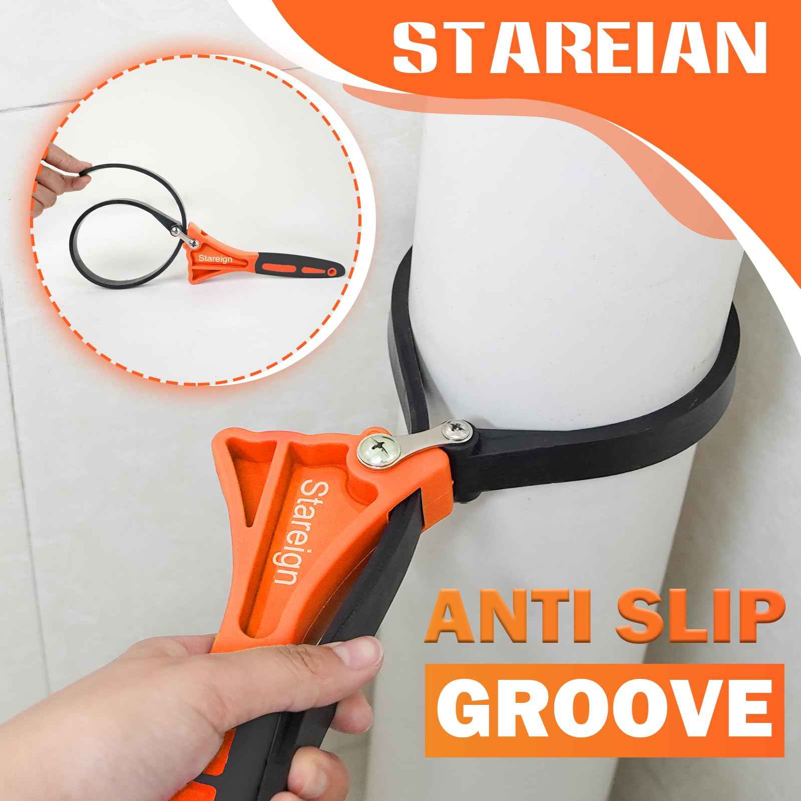 Stareign 2-Pack Rubber Strap Wrench,Oil Filter Wrench Diameter 4" and 6" Heavy Duty Adjustable Blet Wrench for Jar Opener,Water Filter,Plumbing,Sink,Faucet