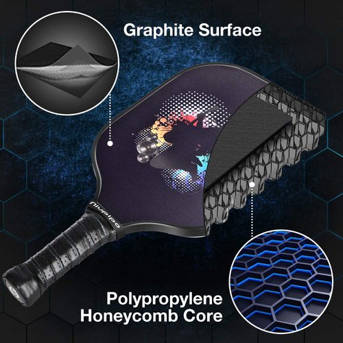 Graphite Pickleball Paddles Set of 2 USAPA Pro Pickleball Racquet w/ 4 Pickleball Balls, Carbon Fiber Pickleball Paddle w/Polypropylene Honeycomb Core, 4.72 in Grip Lightweight