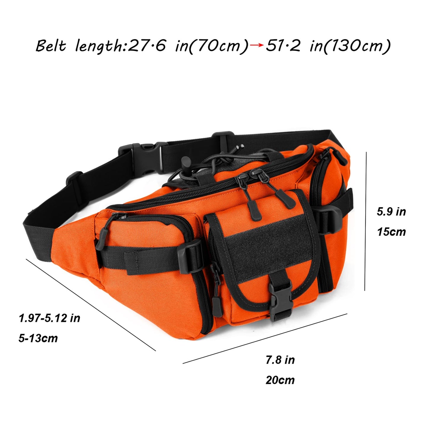 ArcEnCiel Tactical Fanny Pack for Men Women Waist Bag Hip Belt Outdoor Hiking Fishing Bumbag with Patch (Orange)