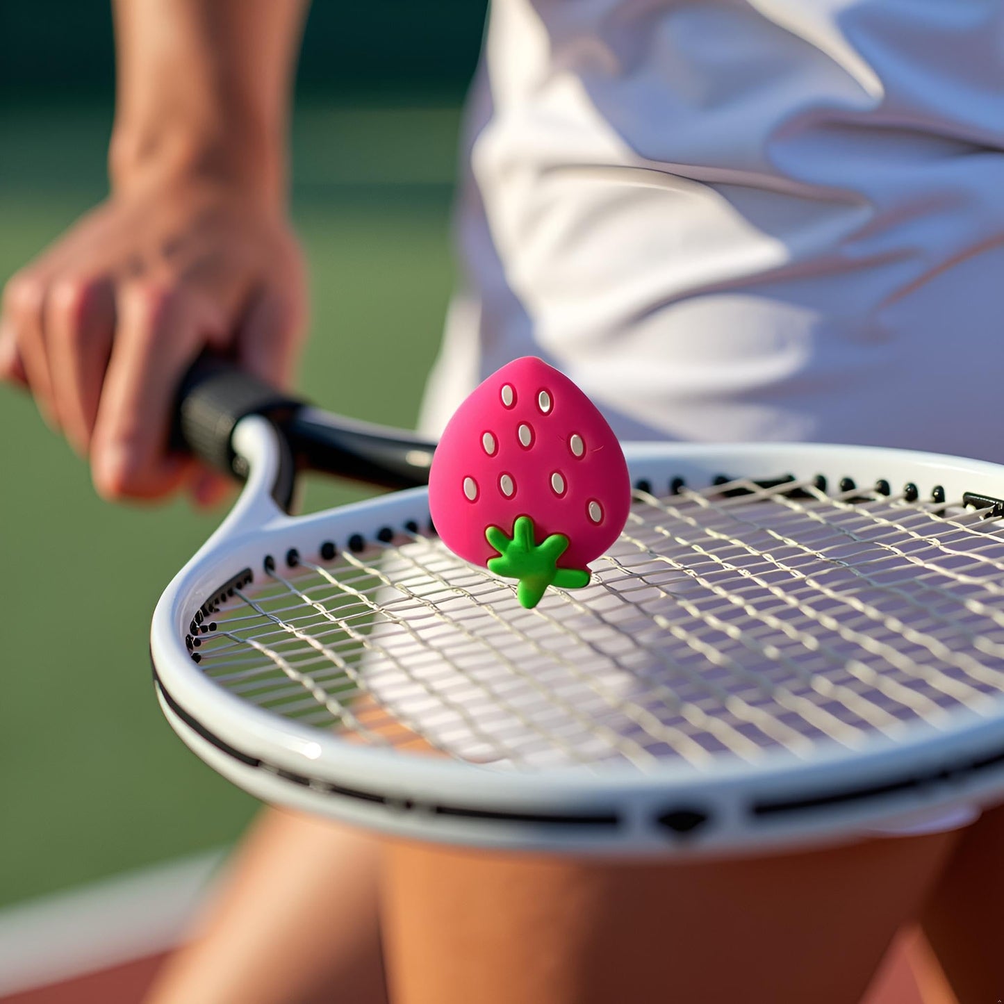 YuanHolumid Pink Strawberry Tennis Racket Vibration Dampener Soft Silicon Racket Dampener Cartoon Shape Tennis Racquet Shock Absorbers Tennis Racket for Racquetball, Tennis Vibration Dampeners
