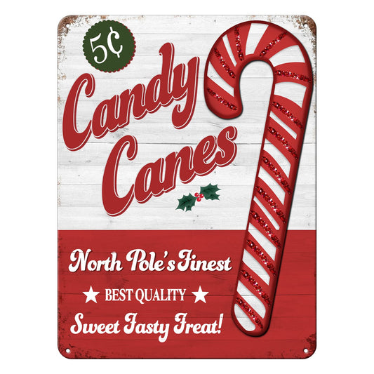 Christmas Decor Signs Farmhouse Decorative Red Vintage Wall Decorations - Candy Canes 8x12 Inch