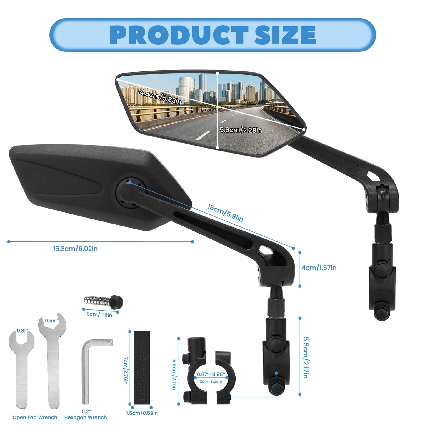 ARCUAT 1 Pair Bike Mirror Handlebar Mount, Rear View Mirror for Mountain Road Dirt Bike Motorcycle Electric Scooter, Bicycle Bar End Rearview Mirrors E Ebike Side Mirror Accessories for Men Adult