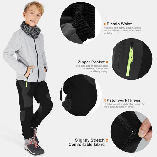 nayjury Kids Boys Girls Hiking Snow Ski Pants Waterproof Winter Warm Elastic Waist Pants Fleece Lined with Zipper Pockets#16012-Grey M,6-7Years