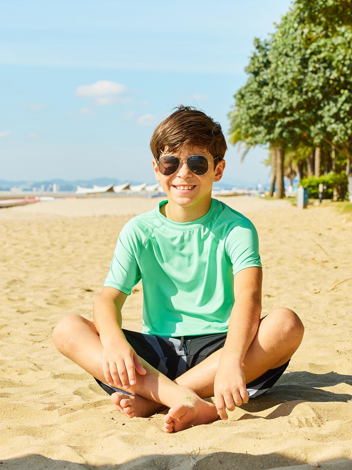 HODOSPORTS Boys UPF 50+ Rash Guard Swim Shirts Short Long Sleeve Quick Dry UV Protection Sun Shirt Light Green