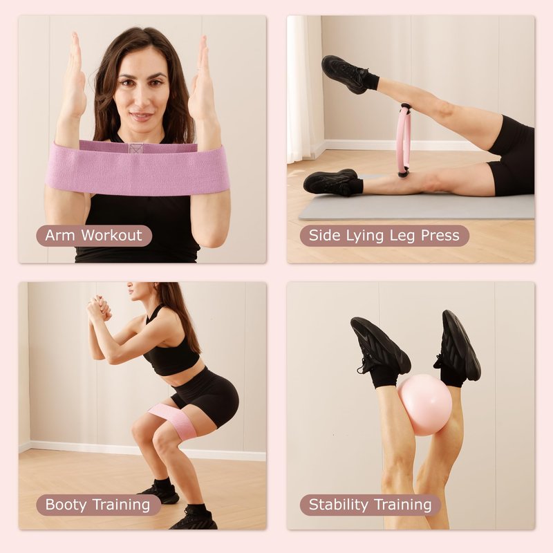 Gymyard Pilates Ring Kit with Mini Ball & 3 Resistance Bands, At Home Pilates Equipment Set for Toning, Strength & Core Work, 15'' Magic Circle & 3-Level Bands(Purple)