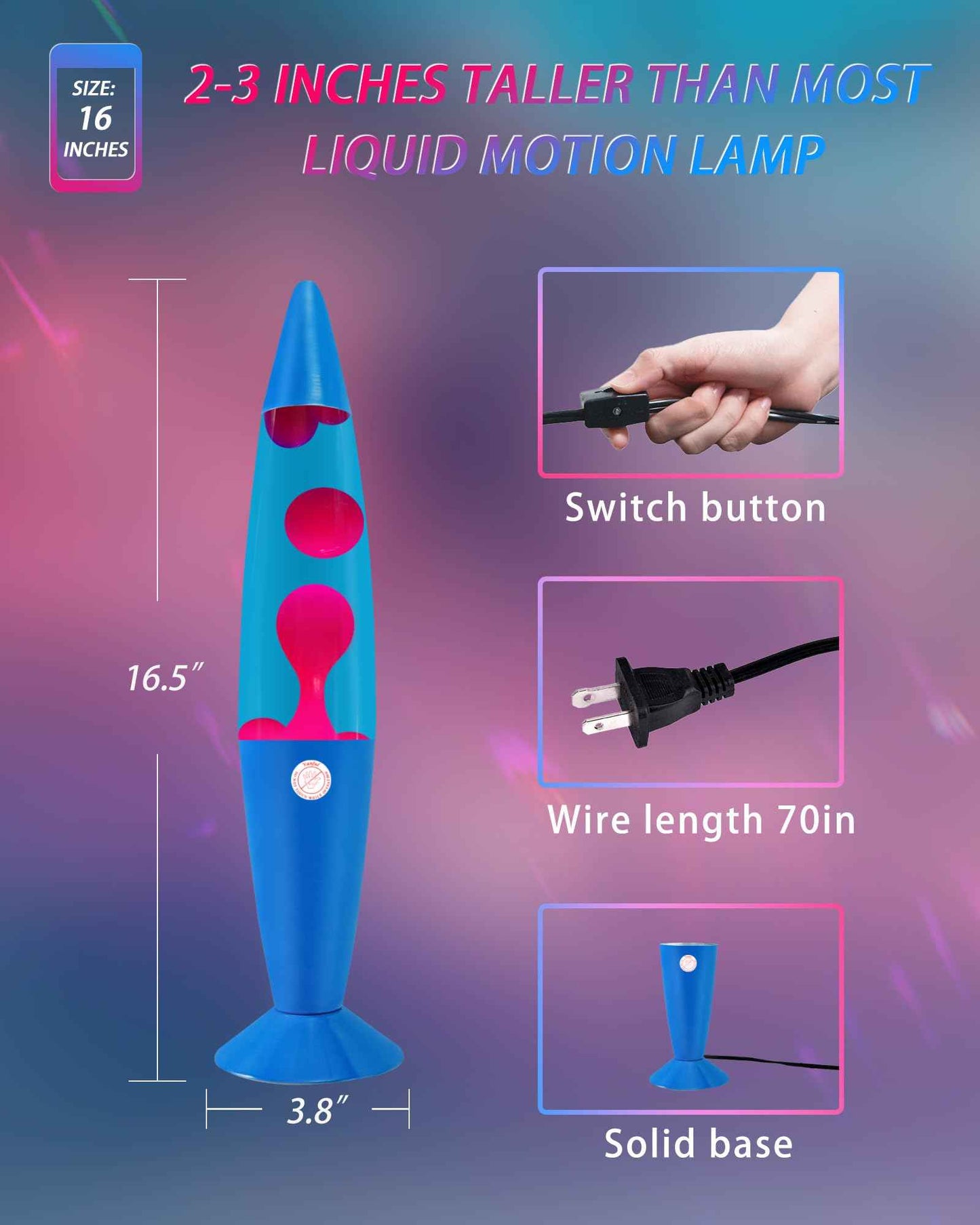 Vanful Liquid Motion Lamp Large Adored by Adults and Kids for Years, Motion Lamp with Pink Wax in Blue Water for Boys Girls Bedroom Office Decor, Relaxing Mood Light for Night Birthday Party