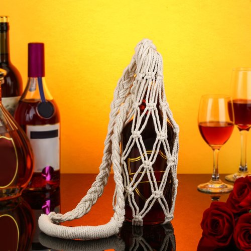 Lothee 2 Pcs Macrame Water Bottle Carrier Cotton Water Bottle Bag Long Strap Boho Holder Woven Macrame Holder for Adult Sling Wine Hiking Cycling Fitness Accessories 31.5 Inches