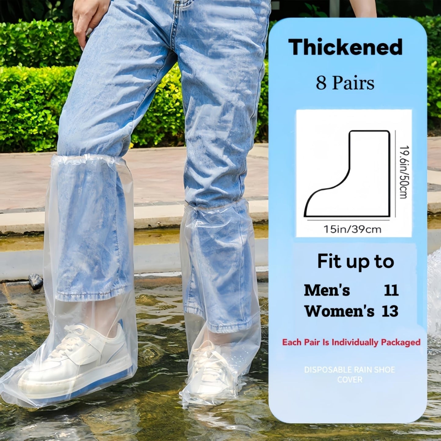 16 PCS Shoe Covers Disposable Non Slip,Thickened Waterproof Shoes Covers,19 inch Tall,Long Plastic Waterproof Shoes and Boots for Rain Covers Thicken Shoe Protector for Men and Women (8 Pairs,Clear)