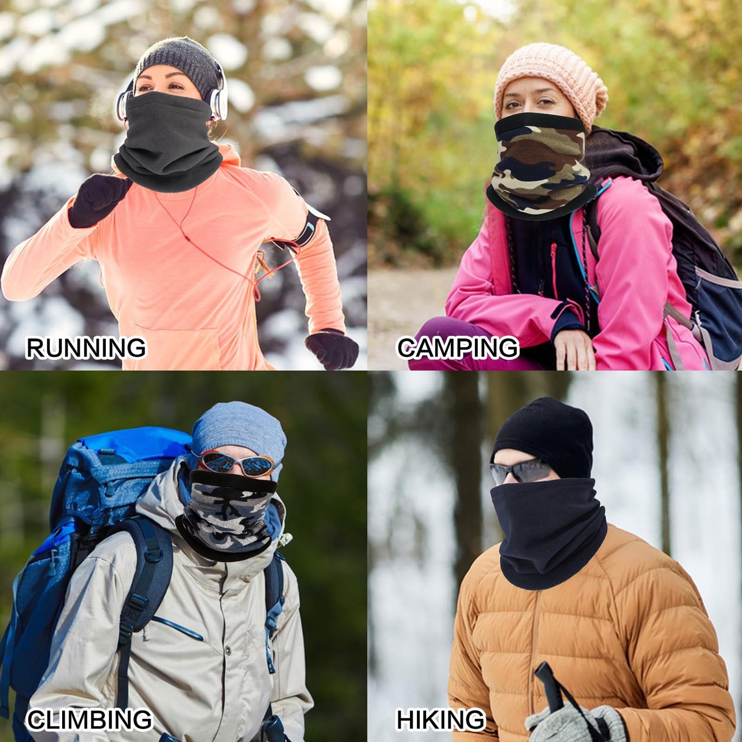 Cisnocr 4 Pieces Winter Neck Warmers Fleece Gaiter Windproof Face Face Mask Scarf Covering for Men Women (Camo)
