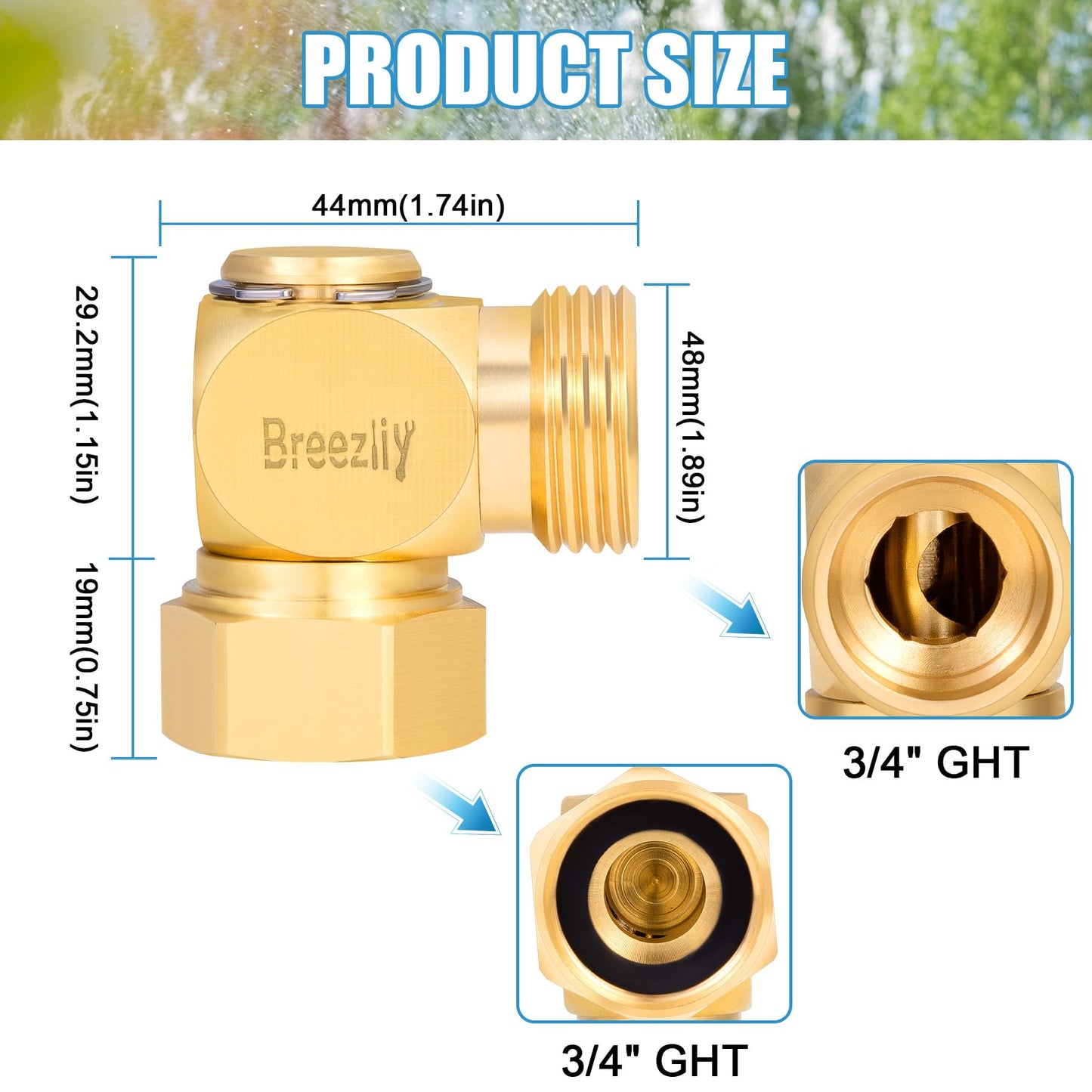 Breezliy Garden Hose Swivel elbow Connector 90 Degree Solid Brass Pipe Fittings,Brass Replacement Part Swivel,Hose Kink Protector（1pc）