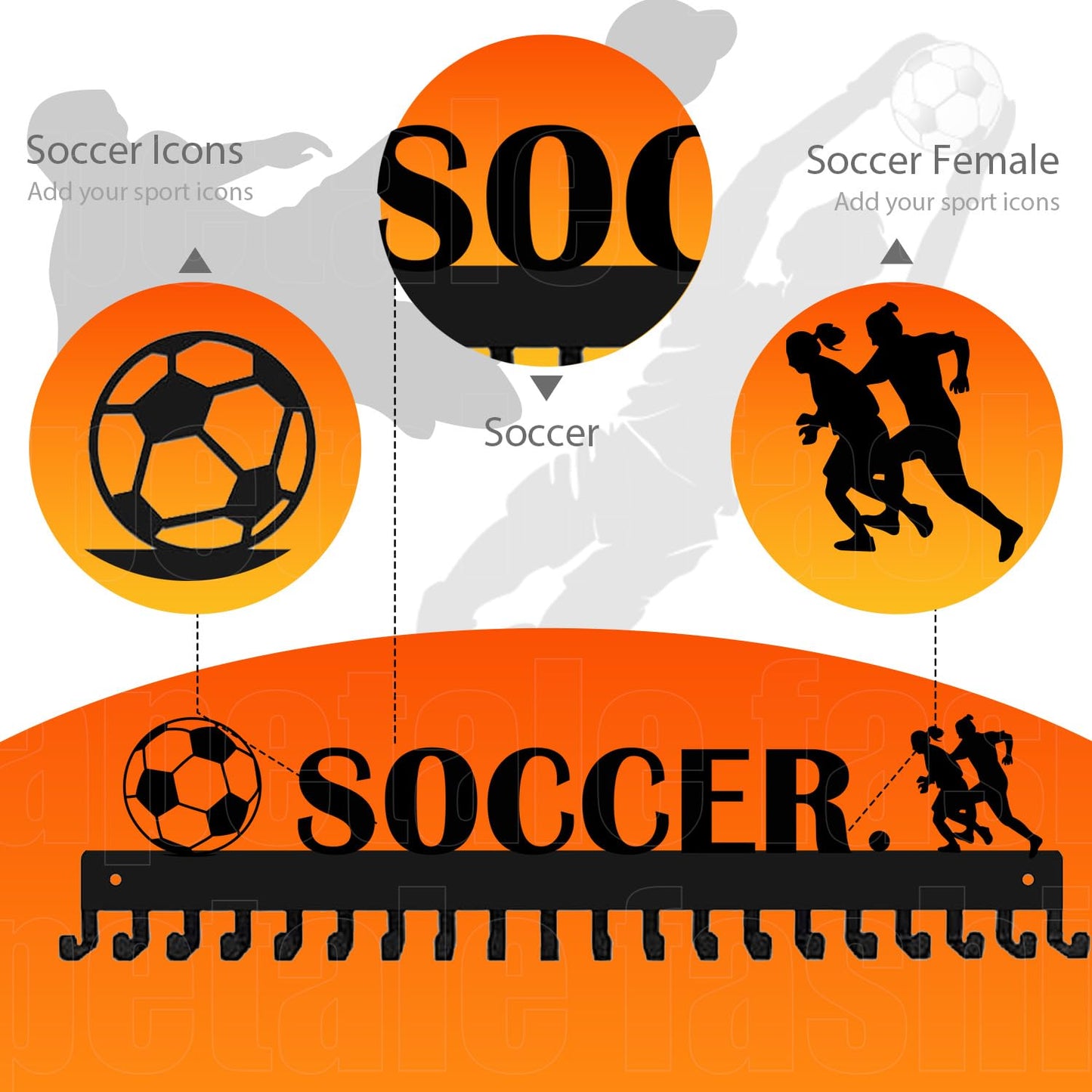 Lapetale Fashion Soccer Girl Medal Hanger Display for 63 Medals – She Believed She Could So She Did (16" Wide with 20 Hooks) - Black- Awesome Gifts-Patent NO.983560S