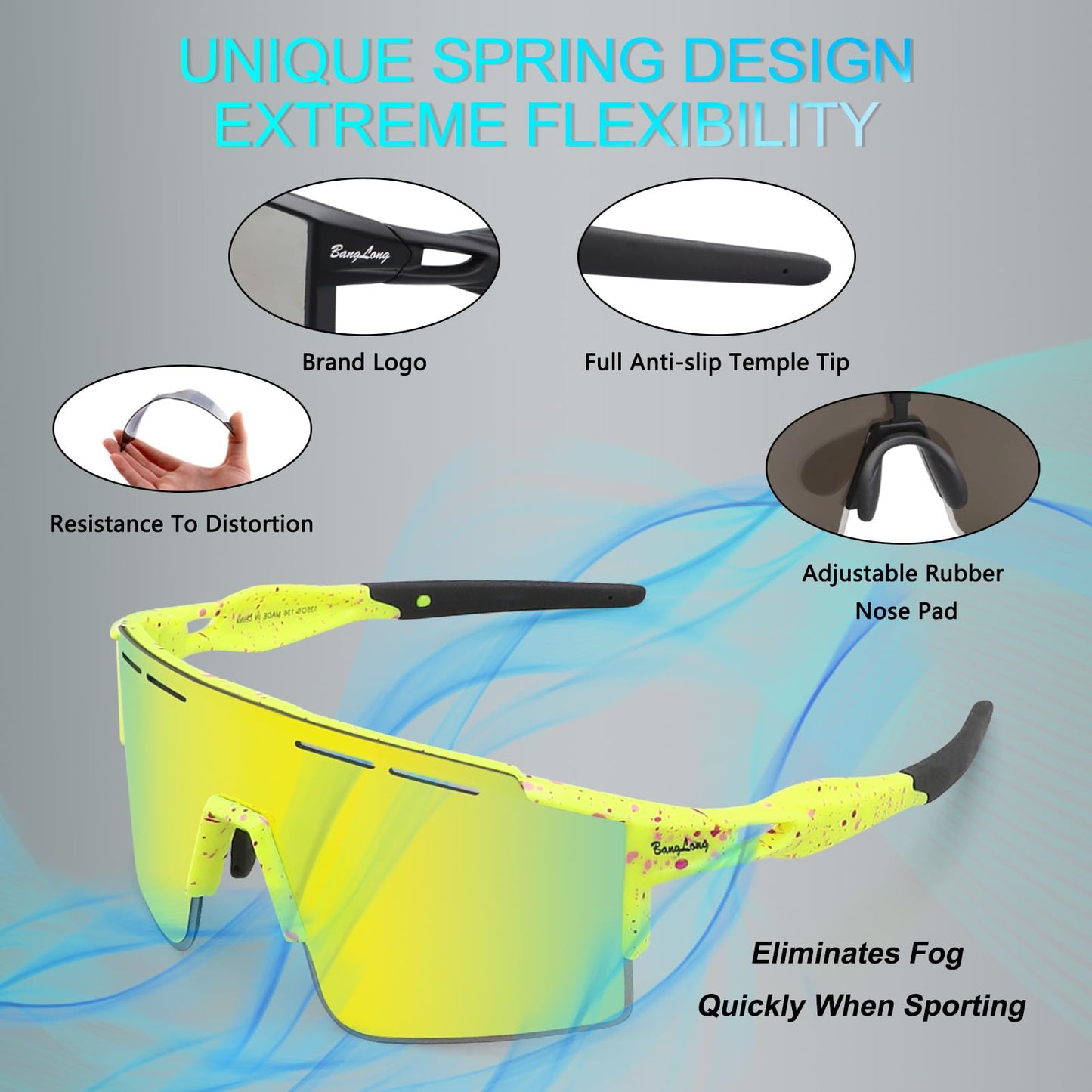 BangLong Cycling Sunglasses Polarized Sports Glasses for Men Women with 3 Interchangeable Lenses for Running Baseball Glasses